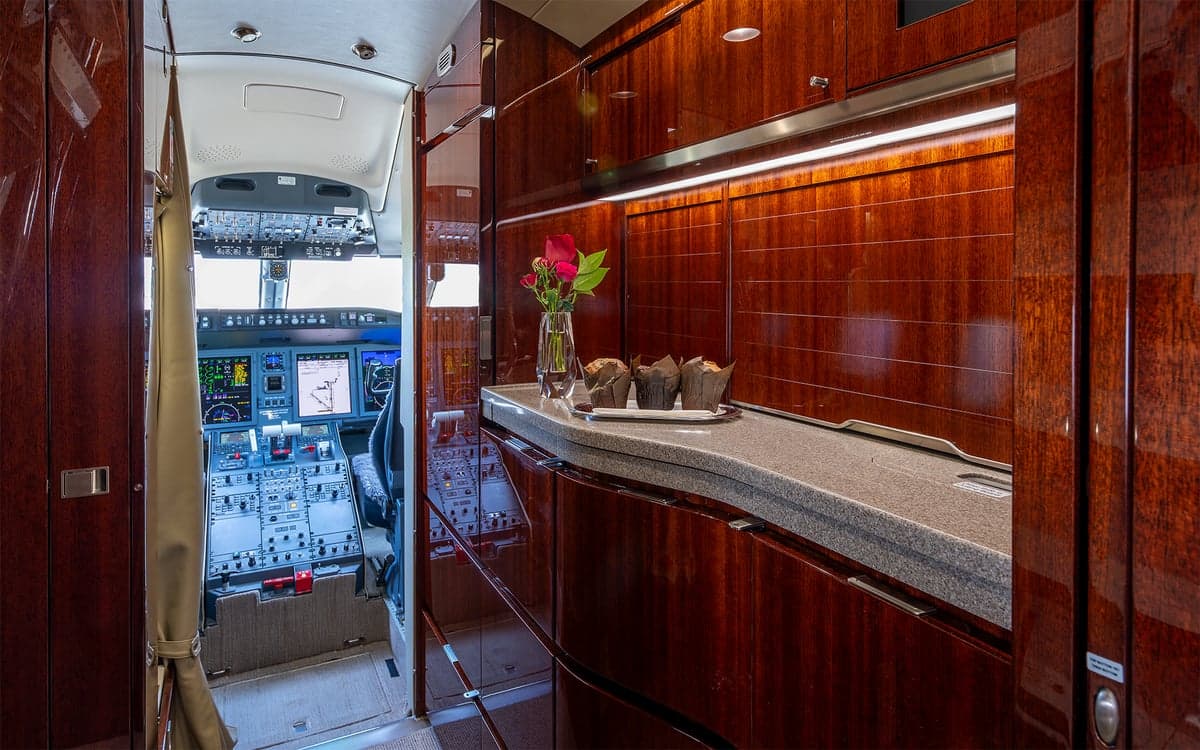 View of the Challenger cockpit from the galley area.