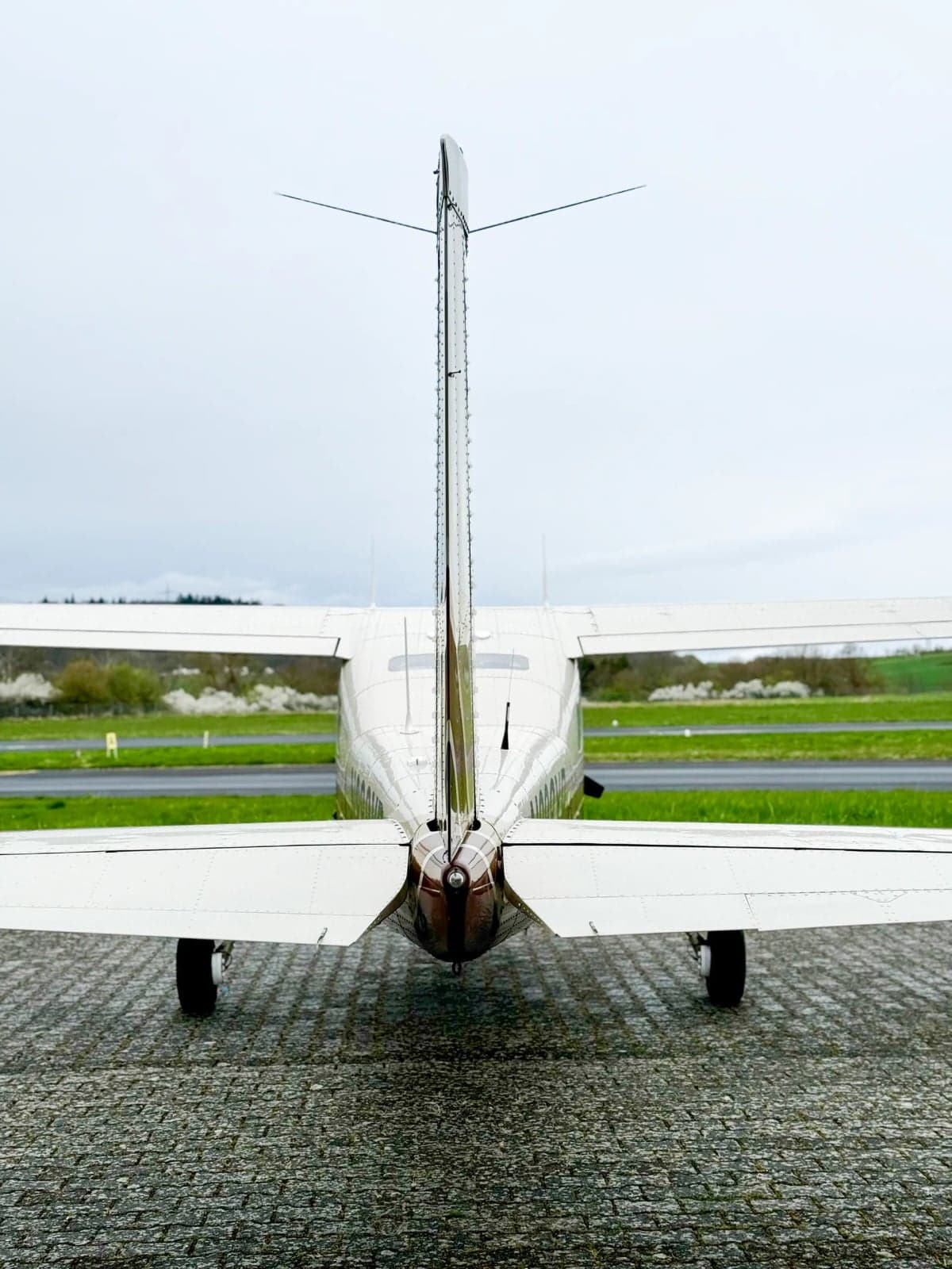 Rear view of the Cessna Centurion tail section.