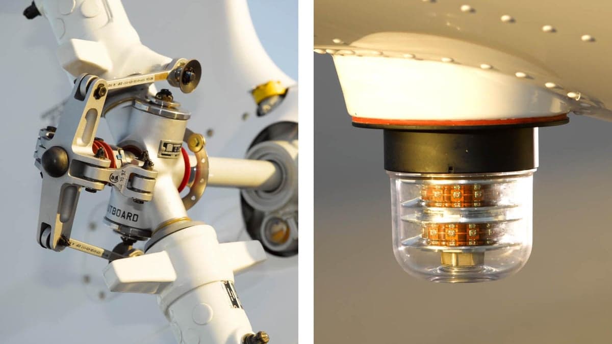Close-up of the rotor head and navigation light on the AgustaWestland AW119 Koala helicopter.