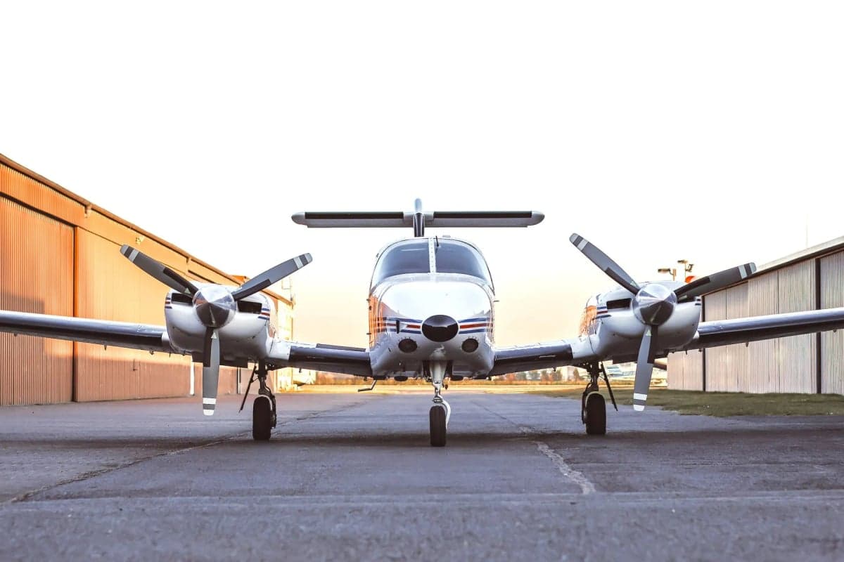 Front view of the Piper Seminole D-GAMU on the ground.