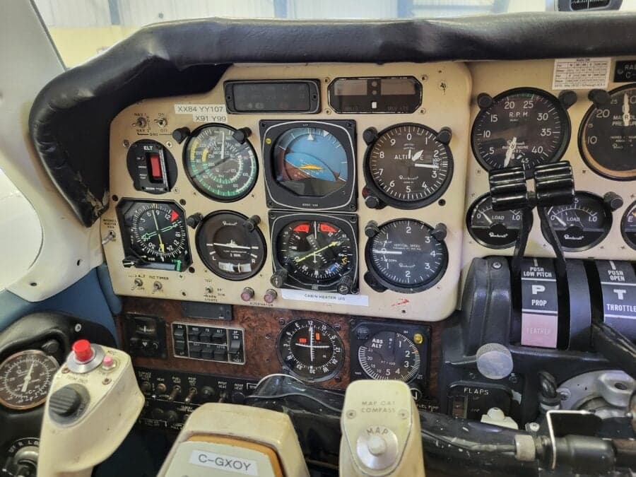 Close-up of the aircraft's instrument panel.
