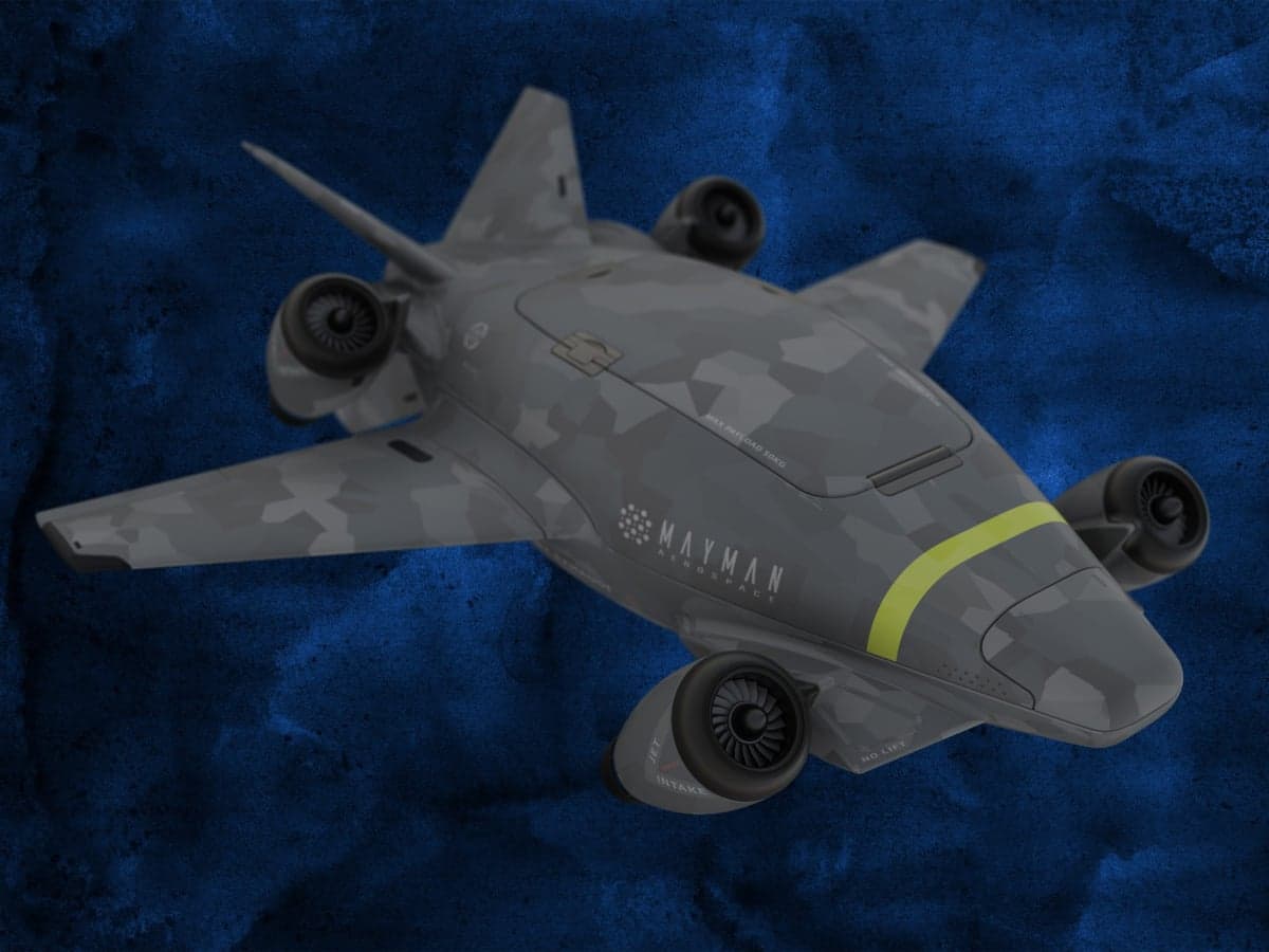 Mayman Aerospace aircraft with camouflage paint scheme, top view.