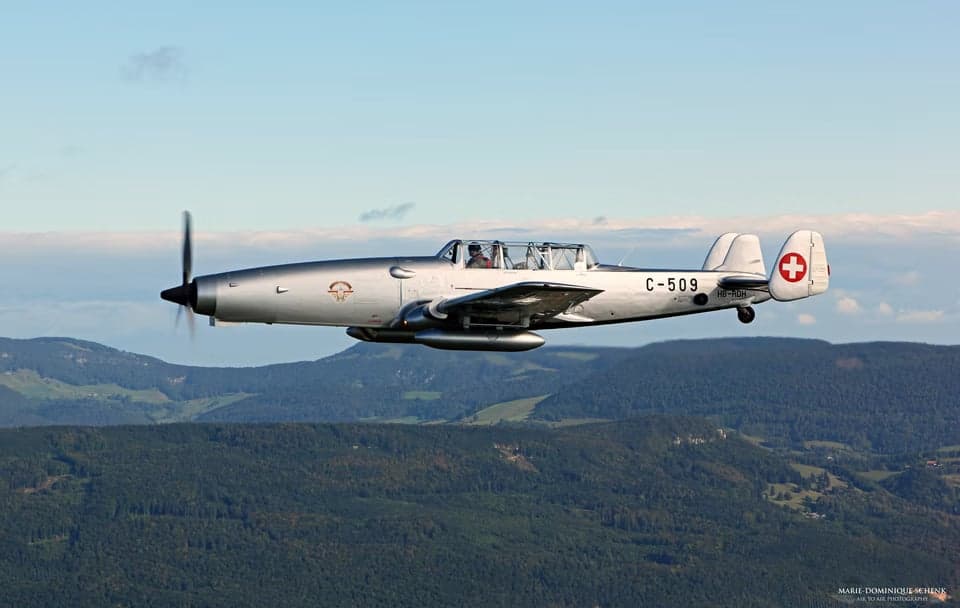 P-3 Pilatus in flight with Swiss markings.