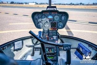 Cockpit instrument panel of the Robinson R44 helicopter.