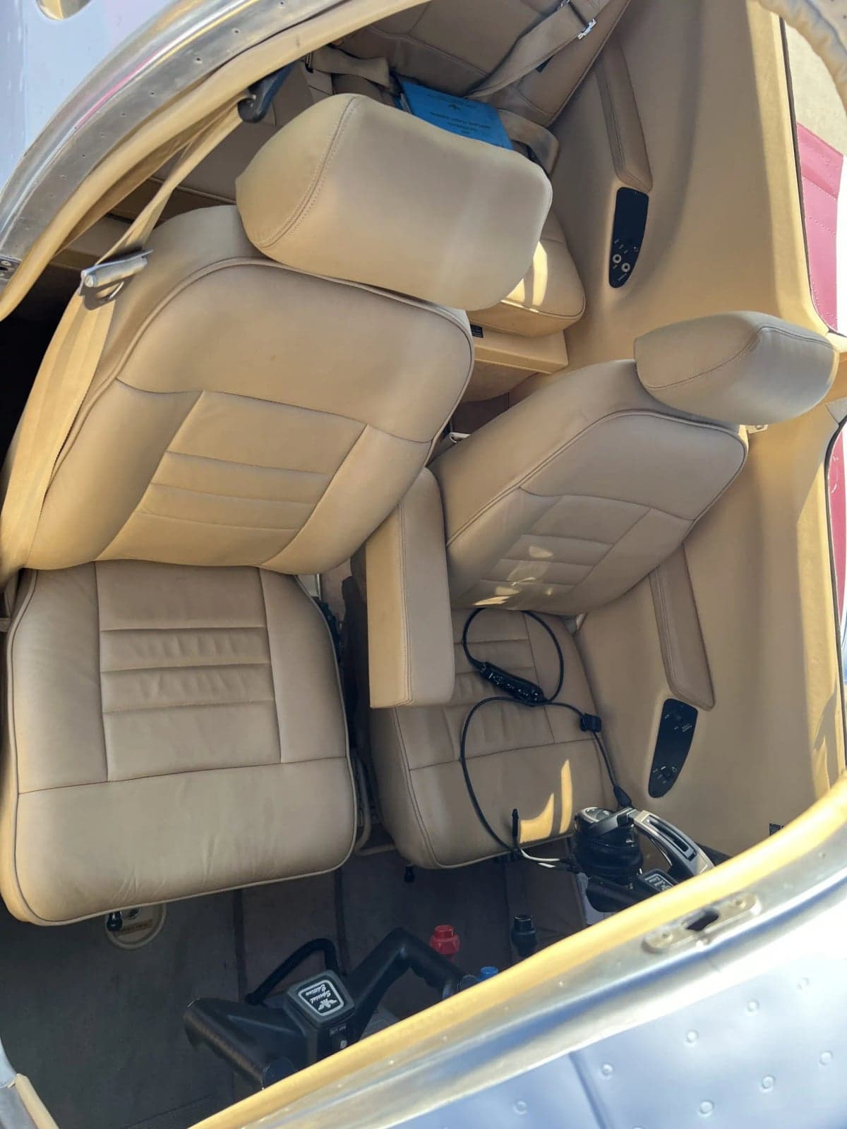 View of the aircraft's tan leather seats.