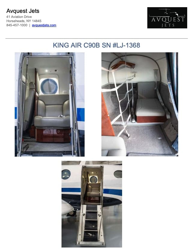 King Air C90B cabin interior with seats and entrance steps.