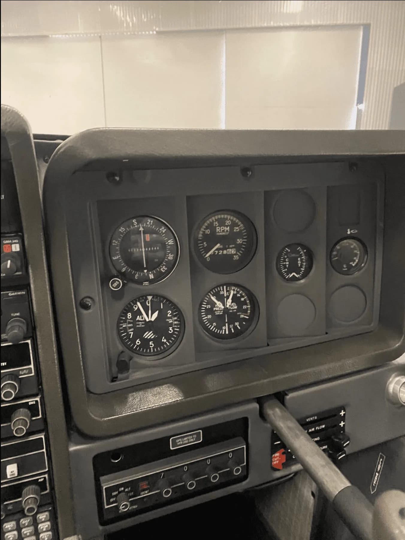 Close-up view of the right-hand instrument panel with engine gauges and other indicators.