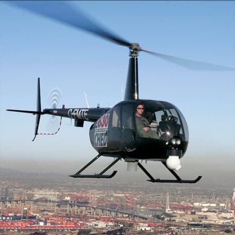 Close-up of helicopter cockpit controls.
