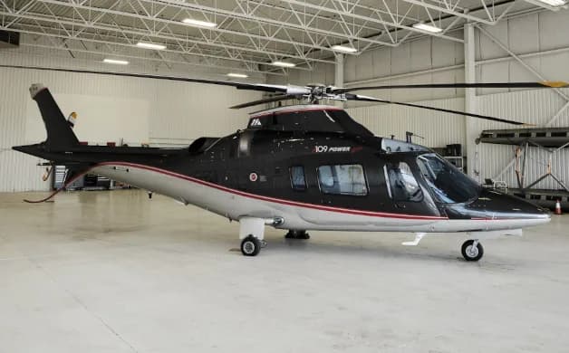 AgustaWestland AW109 Power helicopter parked in a hangar.
