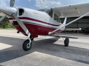 Close up of the front of the Cessna Skylane N42974.
