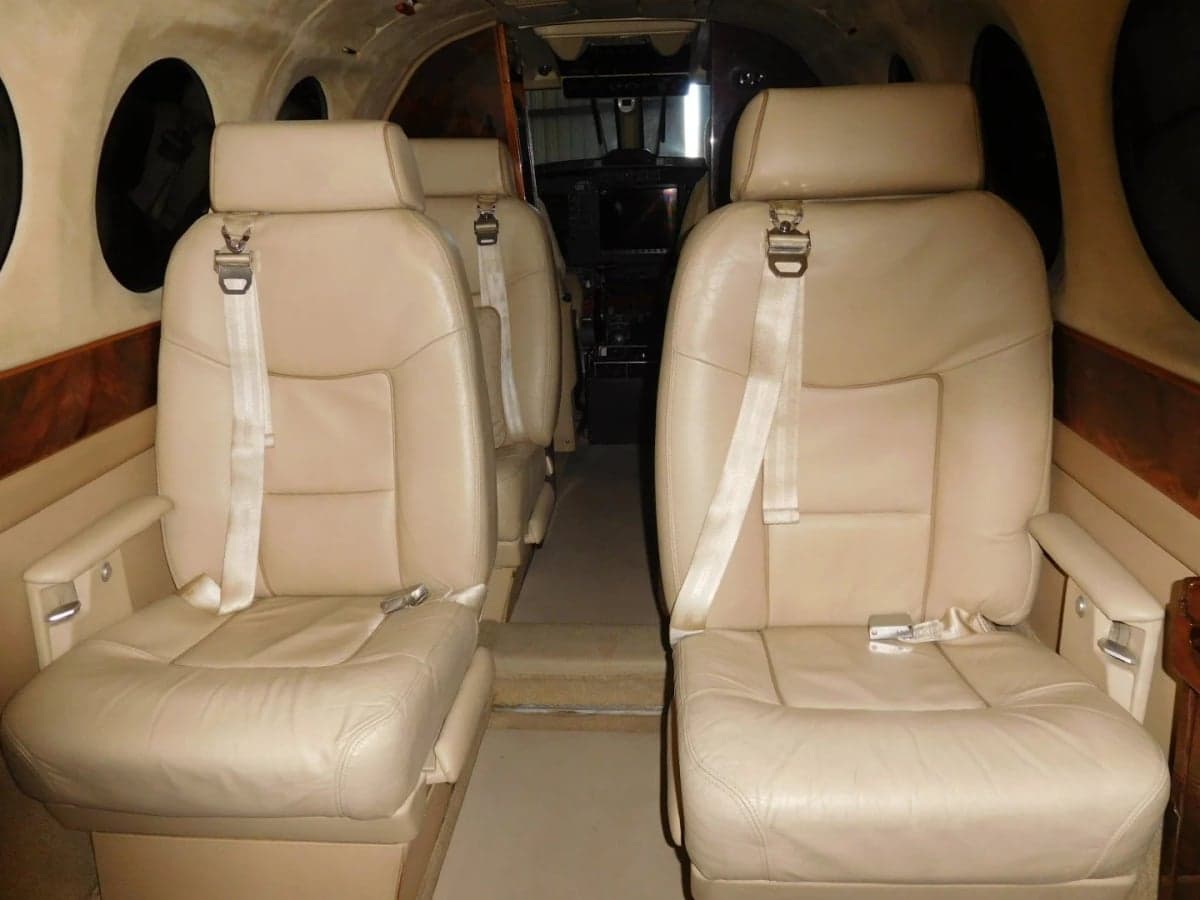 Interior of the aircraft with leather seats.