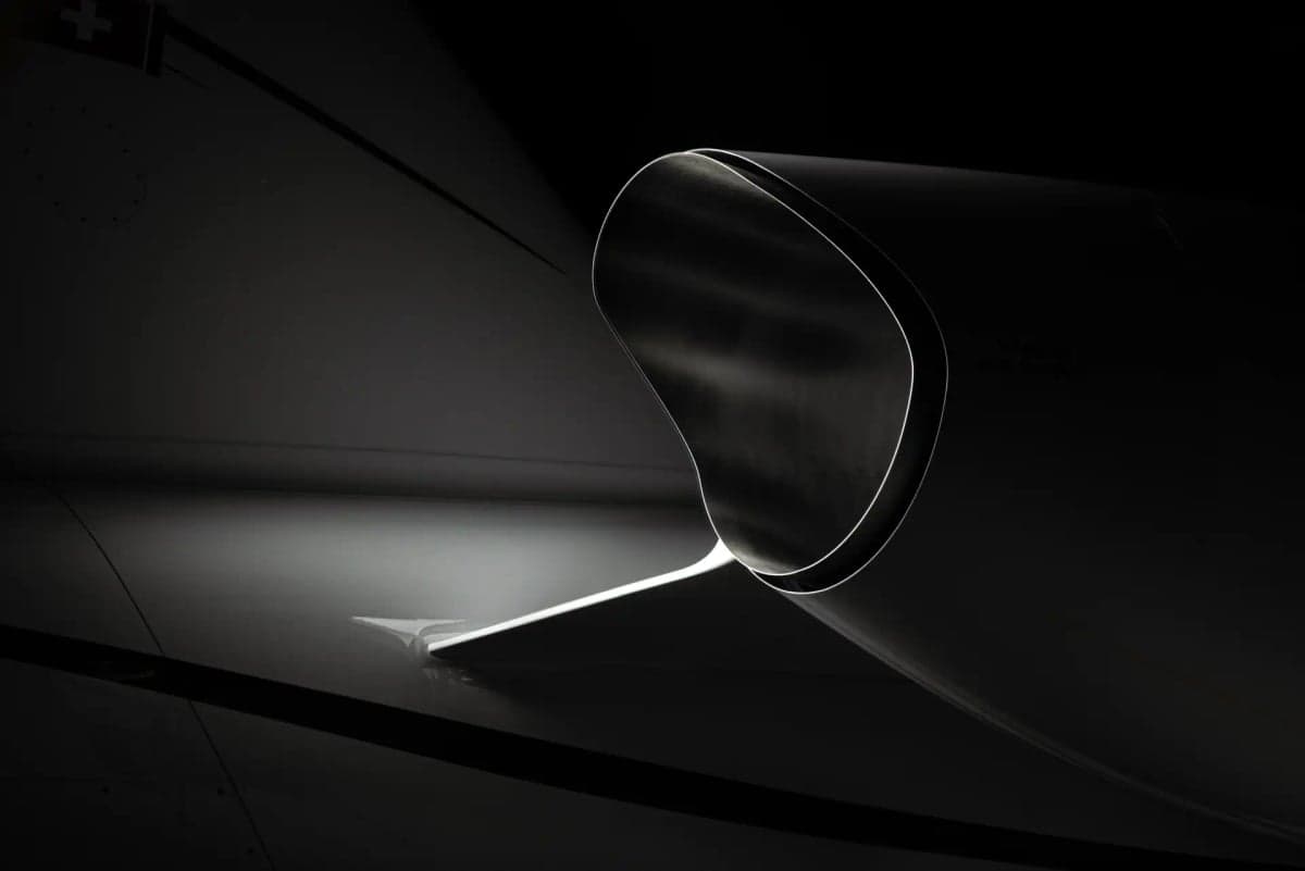 Close-up of the exhaust of a Pilatus PC-7 MKX aircraft.