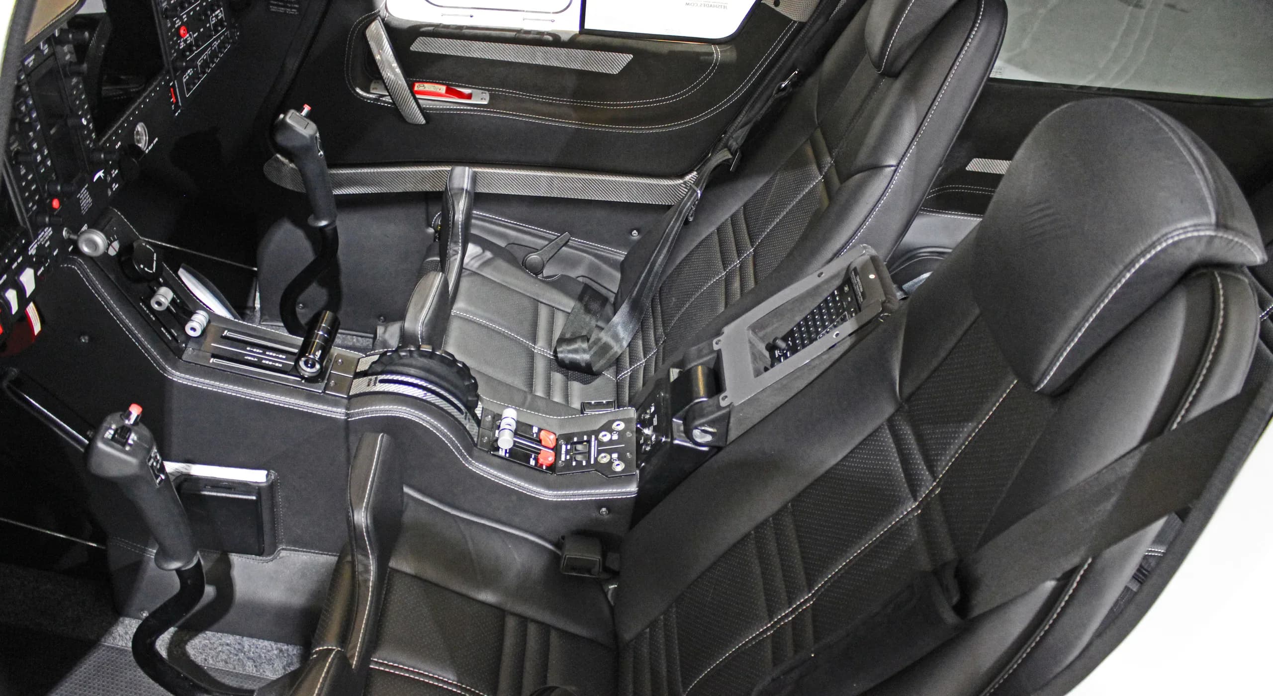 Close-up of the Diamond DA62 cockpit seats and controls.
