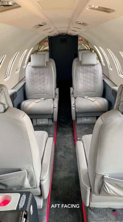 Aft facing seats in the cabin of the aircraft.
