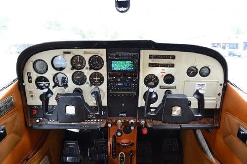 Instrument panel of a Cessna 172 Skyhawk aircraft.