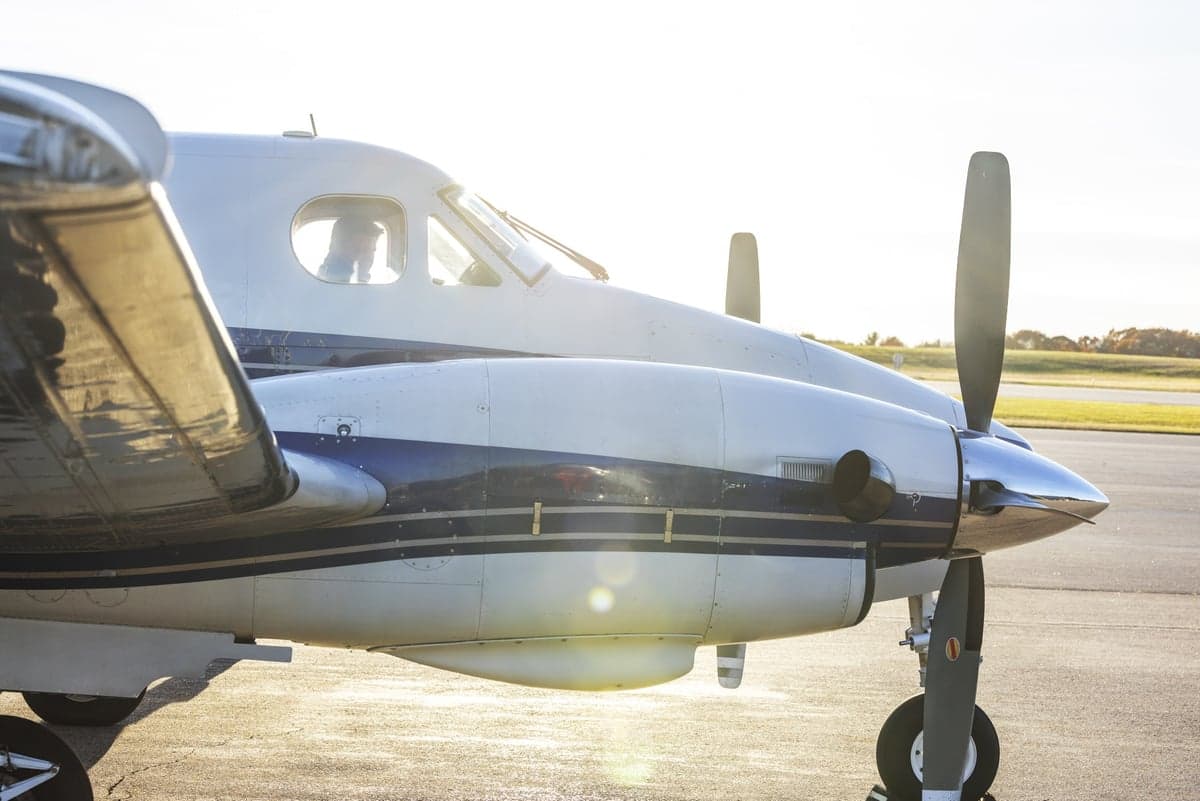 Close up of the nose of a Beechcraft King Air.