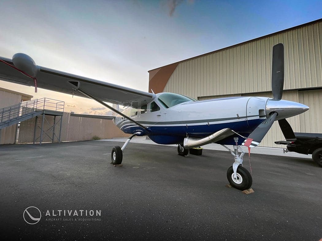 View of the Cessna 208 Caravan instrument panel with navigation displays.