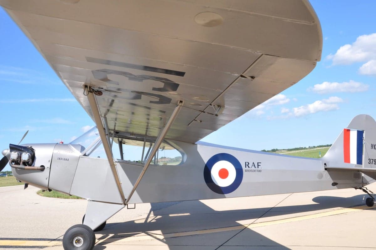 Close-up of the side of a silver Flitfire Indiana aircraft.