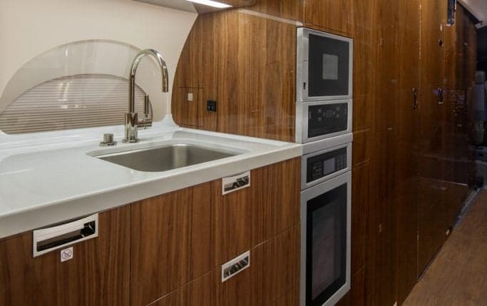 Close up of the aircraft's lavatory sink and vanity area.