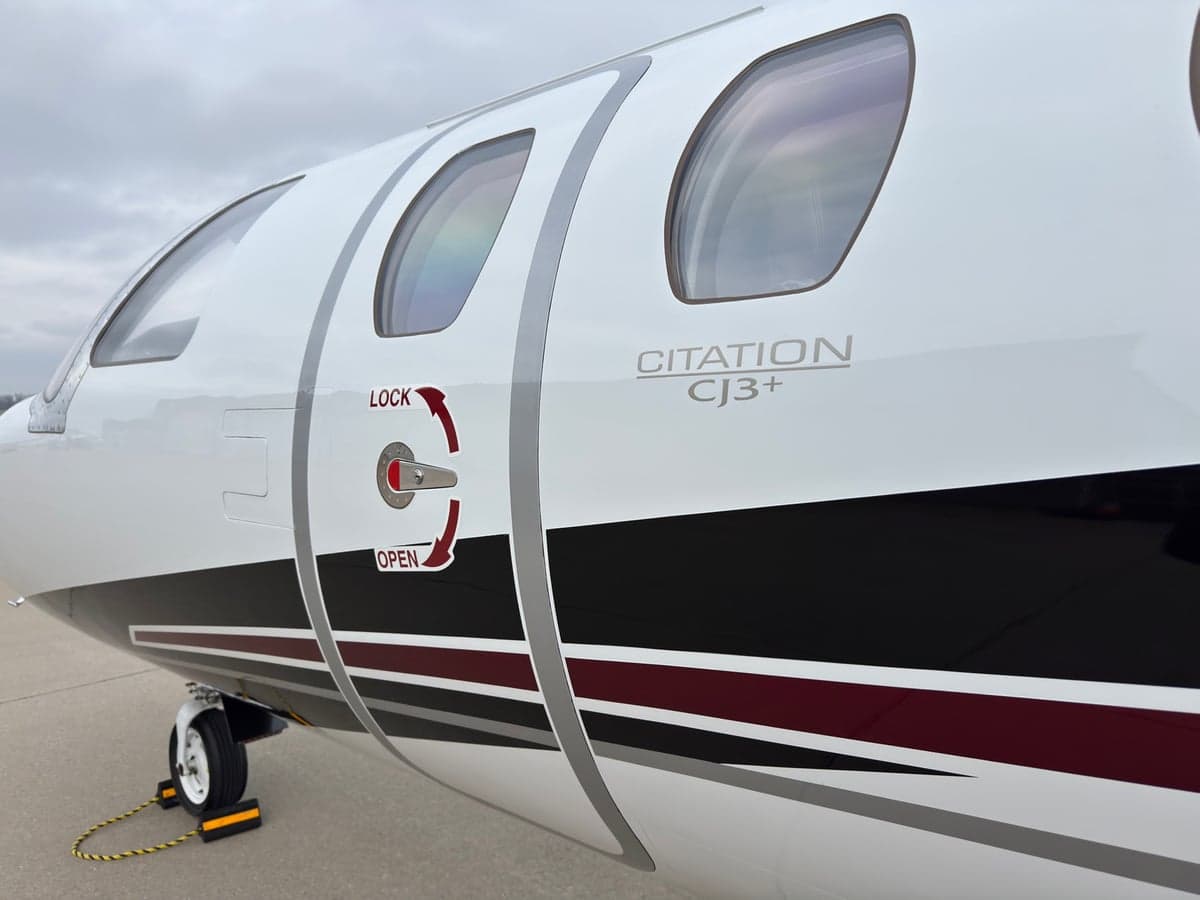 Close up of the Citation CJ3+ aircraft door.