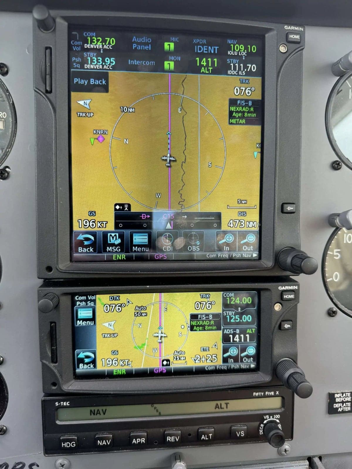 Garmin avionics in the cockpit of the aircraft.