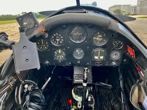 View of the aircraft's instrument panel and cockpit controls.