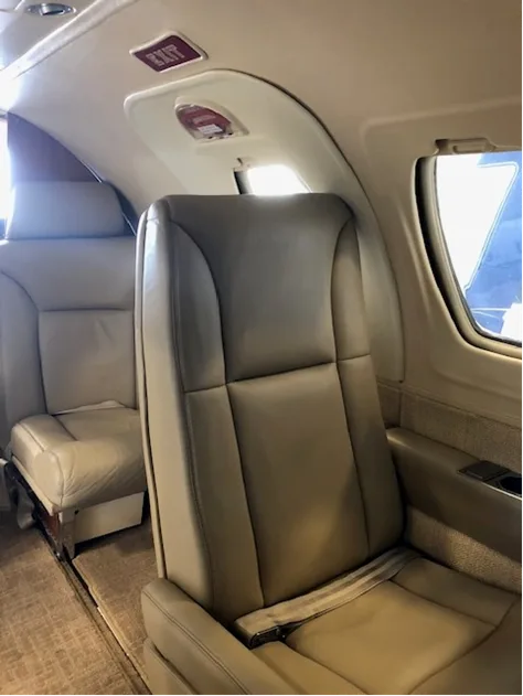 Interior view of the aircraft's seating area.