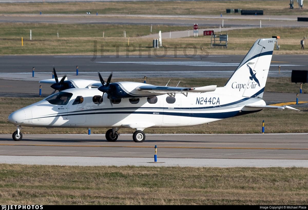 A Cape Air Tecnam P2012 Traveller with registration N244CA on the tarmac.