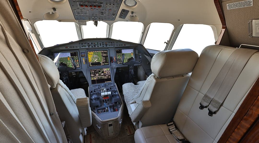 The cockpit of the aircraft features a full suite of avionics and displays with seating.