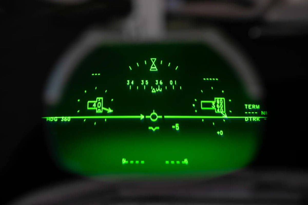 Close-up of the Gulfstream G450 cockpit heads-up display.