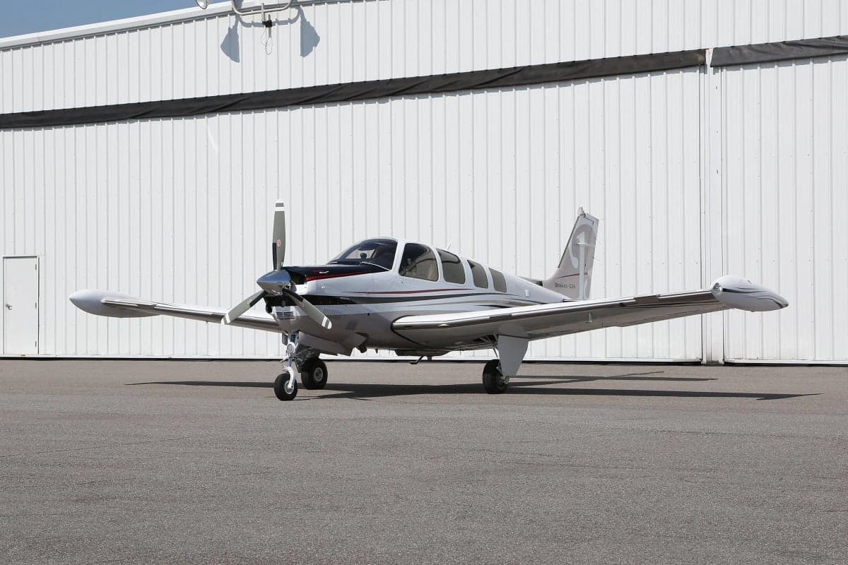 Side view of a Beechcraft Bonanza G36 aircraft on the ground.
