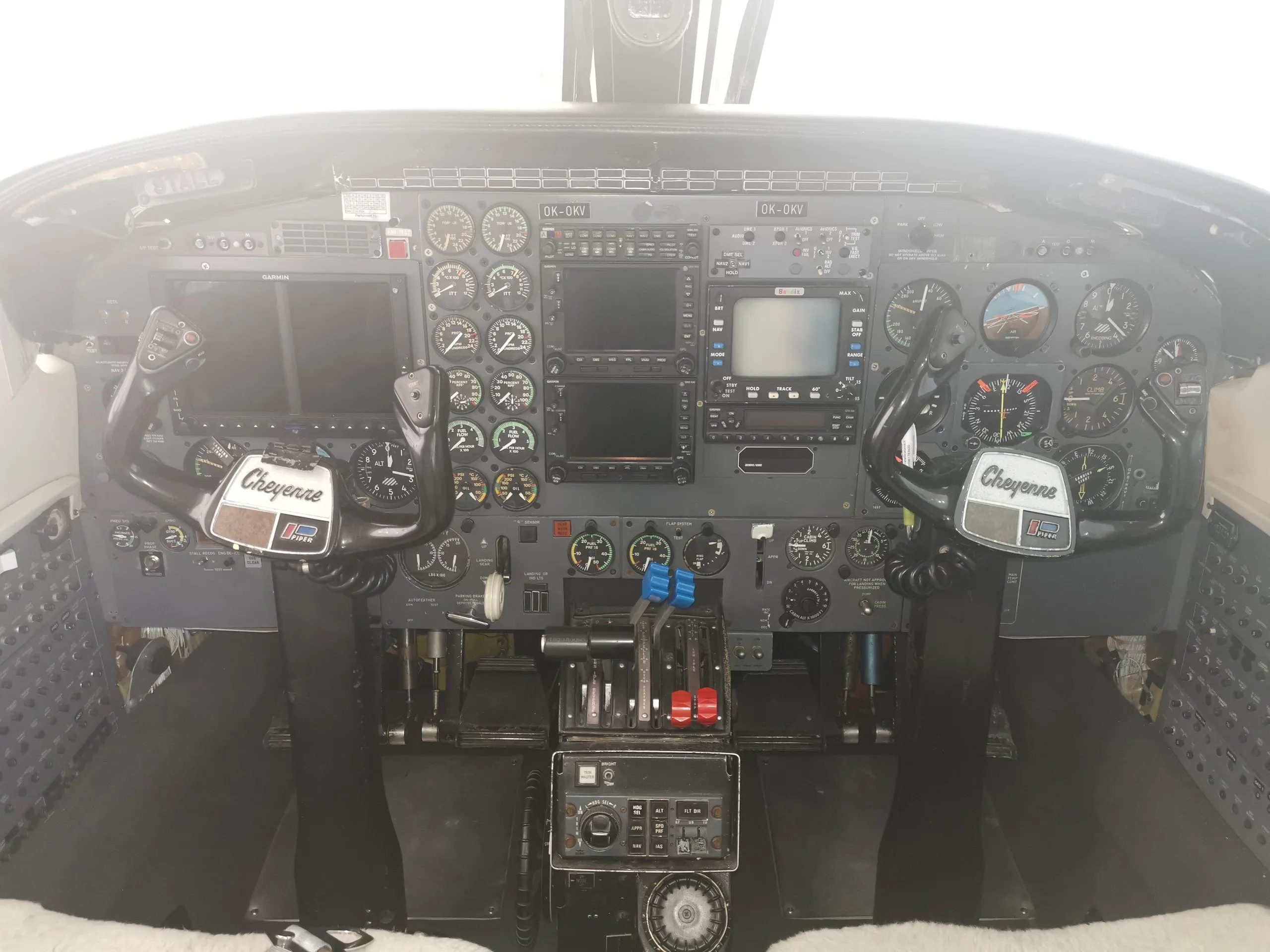 View of the Cheyenne III aircraft cockpit instrument panel.