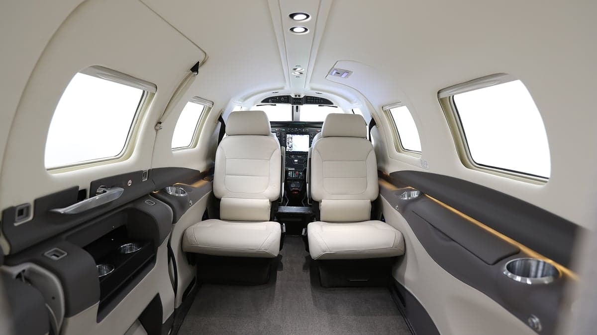 View of the aircraft's forward passenger seats.