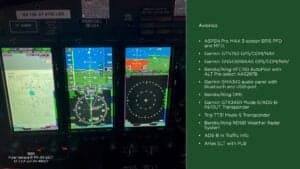 Close-up of the instrument panel of a Piper Seneca III PA-34-220T aircraft, highlighting the avionics.