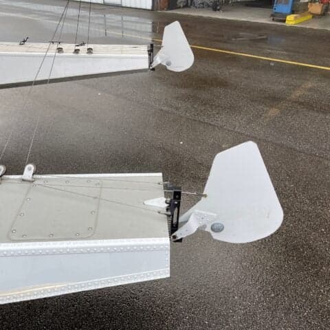 Close-up of the rudders on the Wipline 2350 floats.