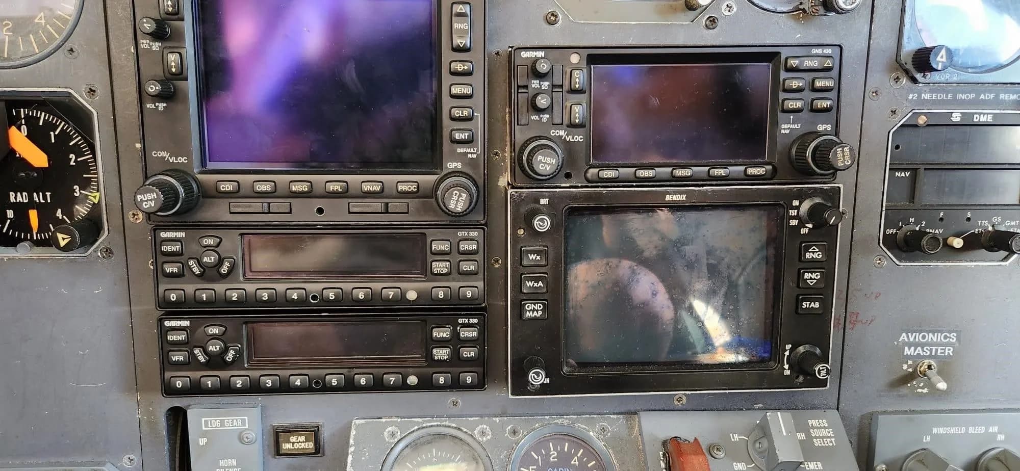 A close-up view of the Garmin avionics stack in the cockpit of the Cessna Citation jet.