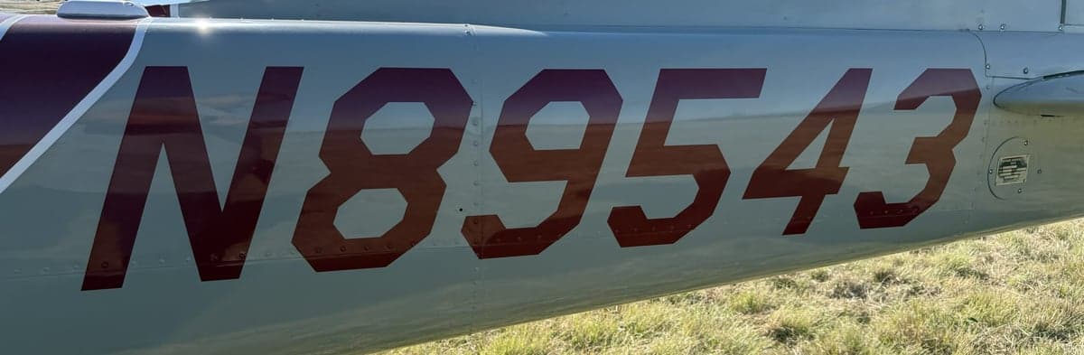 Close-up of the registration number N89543 on the side of the aircraft.