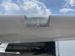 Underside of the wing of the Cessna Skylane N42974.