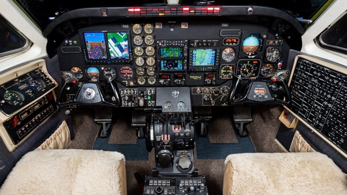 Detailed view of the aircraft's instrument panel and cockpit controls.