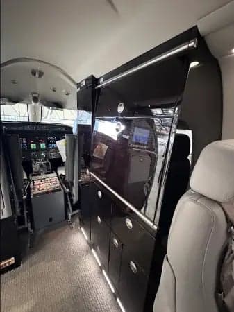 The cockpit of the Learjet features a full instrument panel.