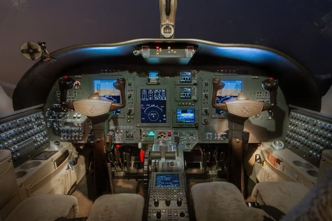 Detailed view of the Cessna Citation CJ3+ cockpit instrument panel.