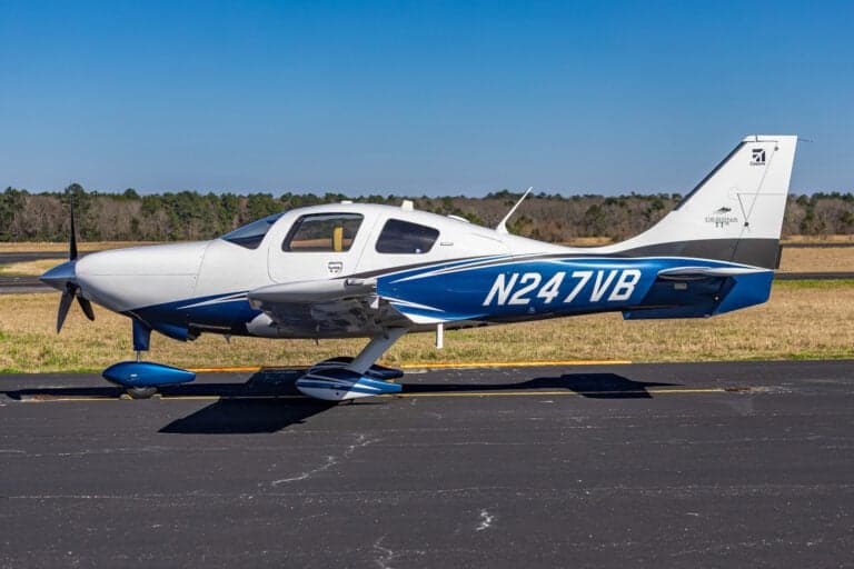 Side view of the Cessna TTx, registration N247VB, on the tarmac.