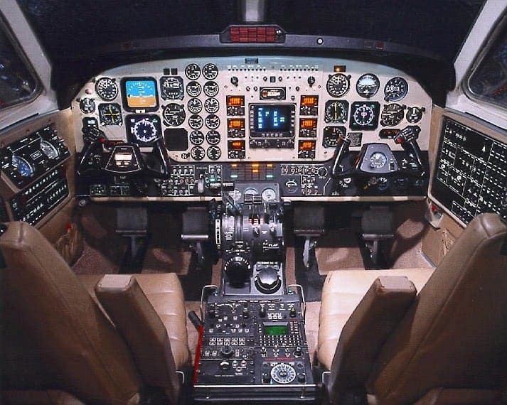 View of the aircraft cockpit instrument panel.