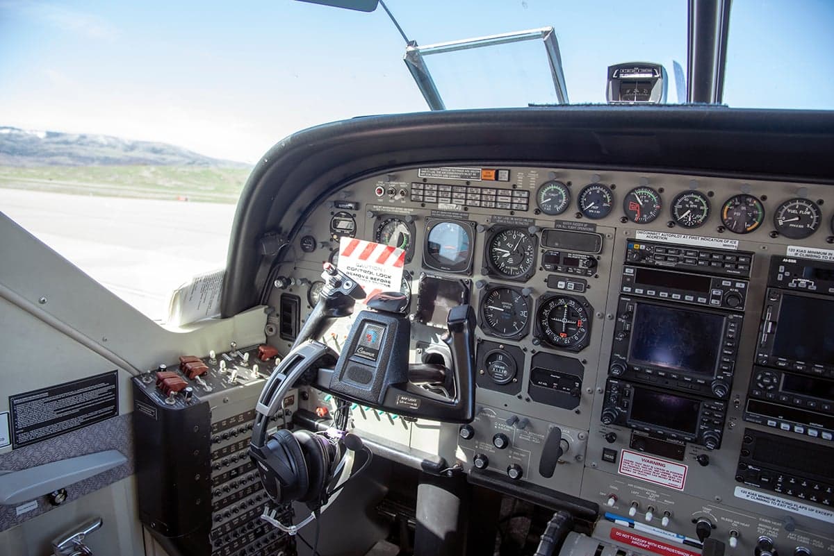 Close up of the aircraft cockpit instrument panel.