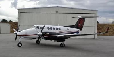 A Beechcraft King Air 350 parked on the tarmac.