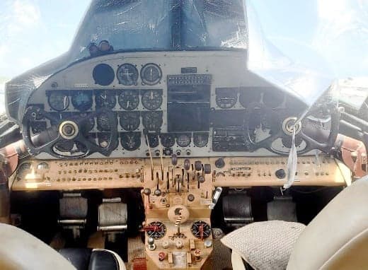 Close-up of the aircraft's instrument panel and controls.