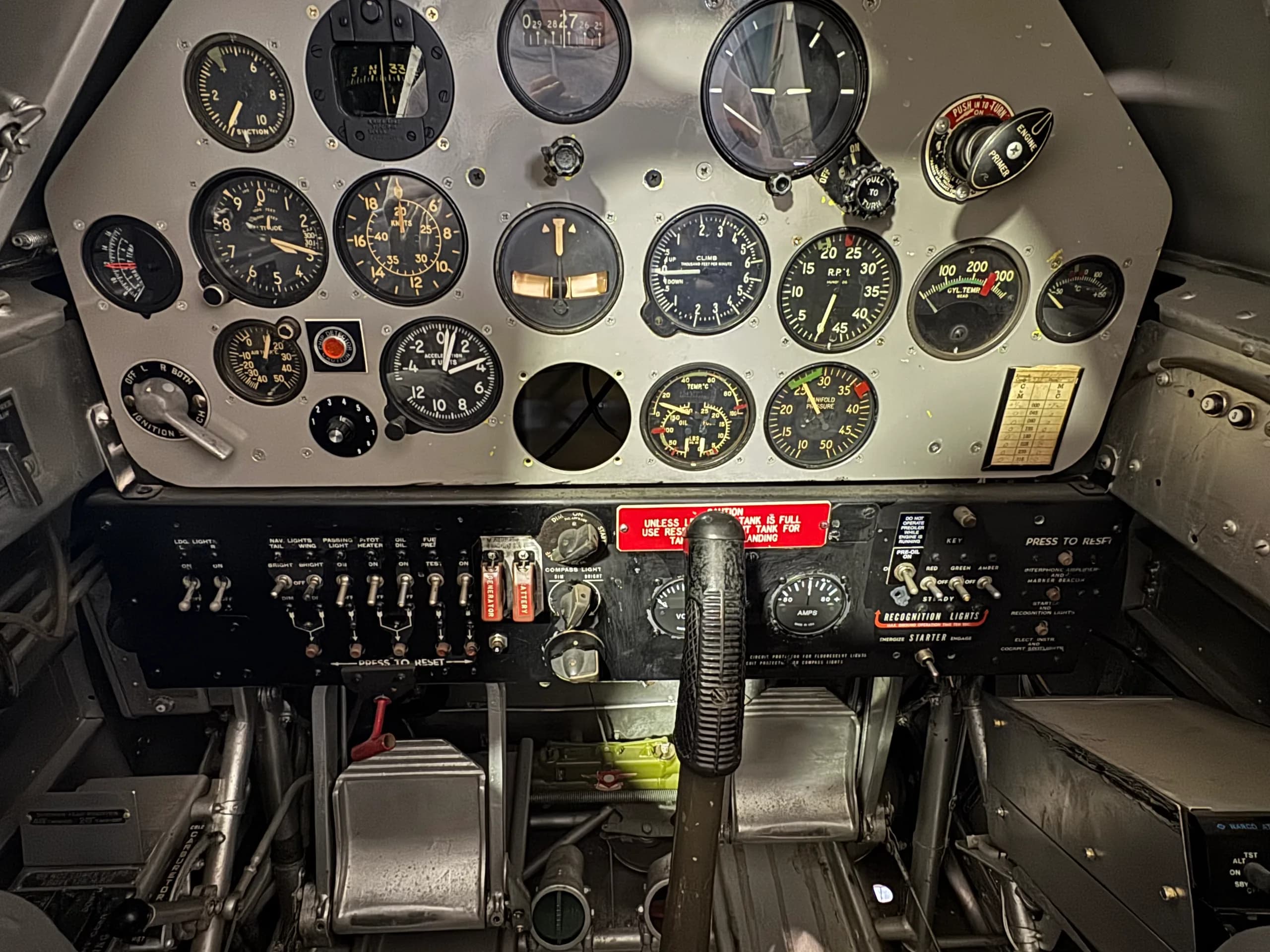 The instrument panel of an aircraft.