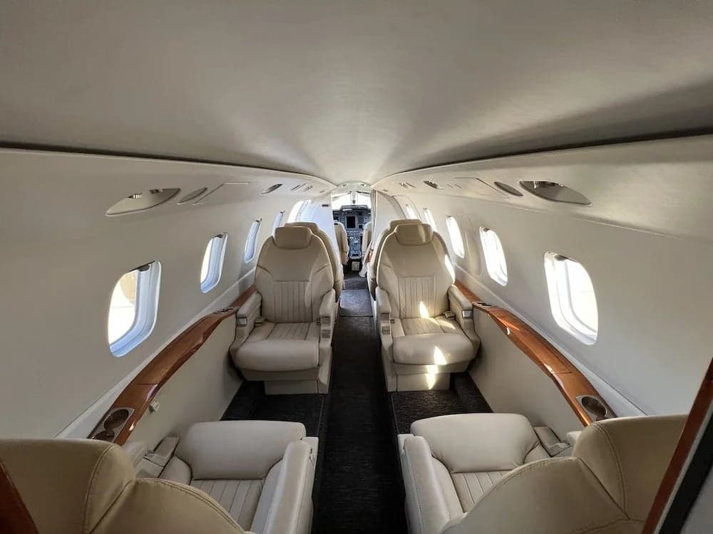 The interior of the Piaggio Avanti EVO features comfortable leather seats and a spacious cabin.