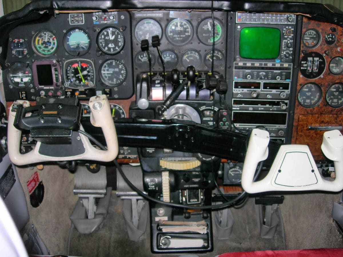 Detailed view of the aircraft's instrument panel and controls.