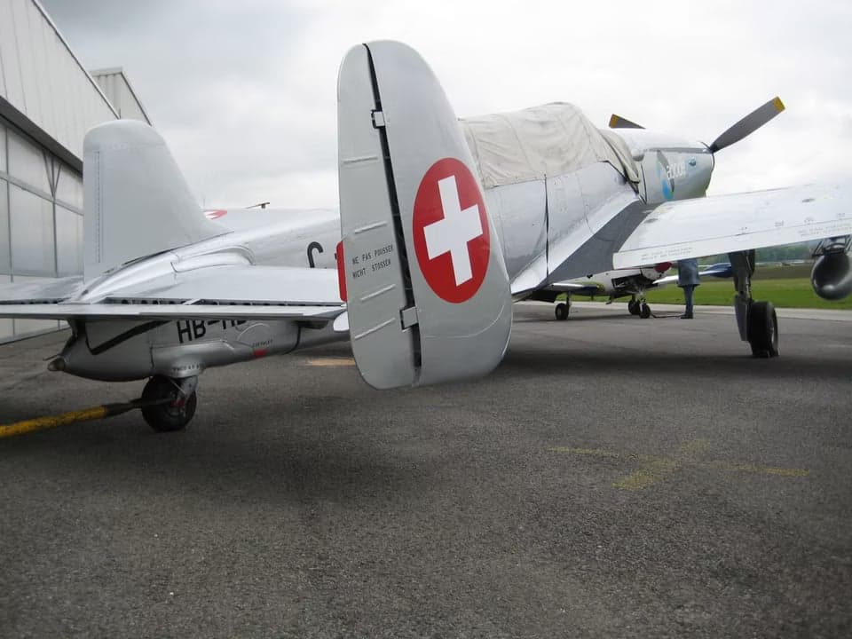 P-3 Pilatus parked on the grass with Swiss markings.